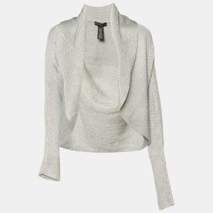 Ralph Lauren Silver Metallic Knit Circle Cardigan M, Sweaters & Cardigans - Luxury Closet catalog
