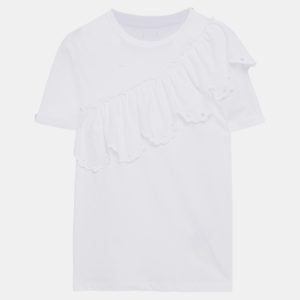 Red Valentino White Cotton & Mesh Ruffled Top M, Shirts & Tops - Luxury Closet catalog