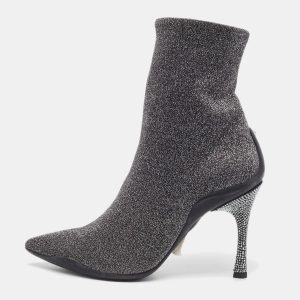 Rene Caovilla Silver Glitter Fabric Ankle Boots Size 37, Boots - Luxury Closet catalog