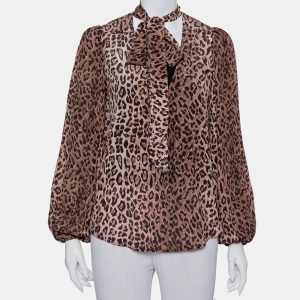 Rixo Brown Animal Print Silk Blouse M, Shirts & Tops - Luxury Closet catalog