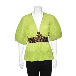 Roberto Cavalli Green Plisse Georgette Embellished Kaftan Top M, Shirts & Tops - Luxury Closet catalog