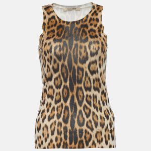 Roberto Cavalli Brown Leopard Print Knit Tank Top S, Shirts & Tops - Luxury Closet