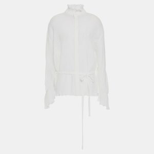 Roland Mouret White Rippled Pliss&eacute; Sparrow Top XL (UK 16), Shirts & Tops - Luxury Closet catalog