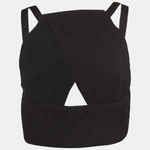 Roland Mouret Black Rippled Chiffon and Stretch Crepe Maida Crop Top L, Shirts & Tops - Luxury Closet