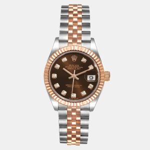 Rolex Chocolate Diamond 18K Rose Gold And Stainless Steel Datejust 279171 Women's Wristwatch 28 mm, Watches - Luxury Closet catalog