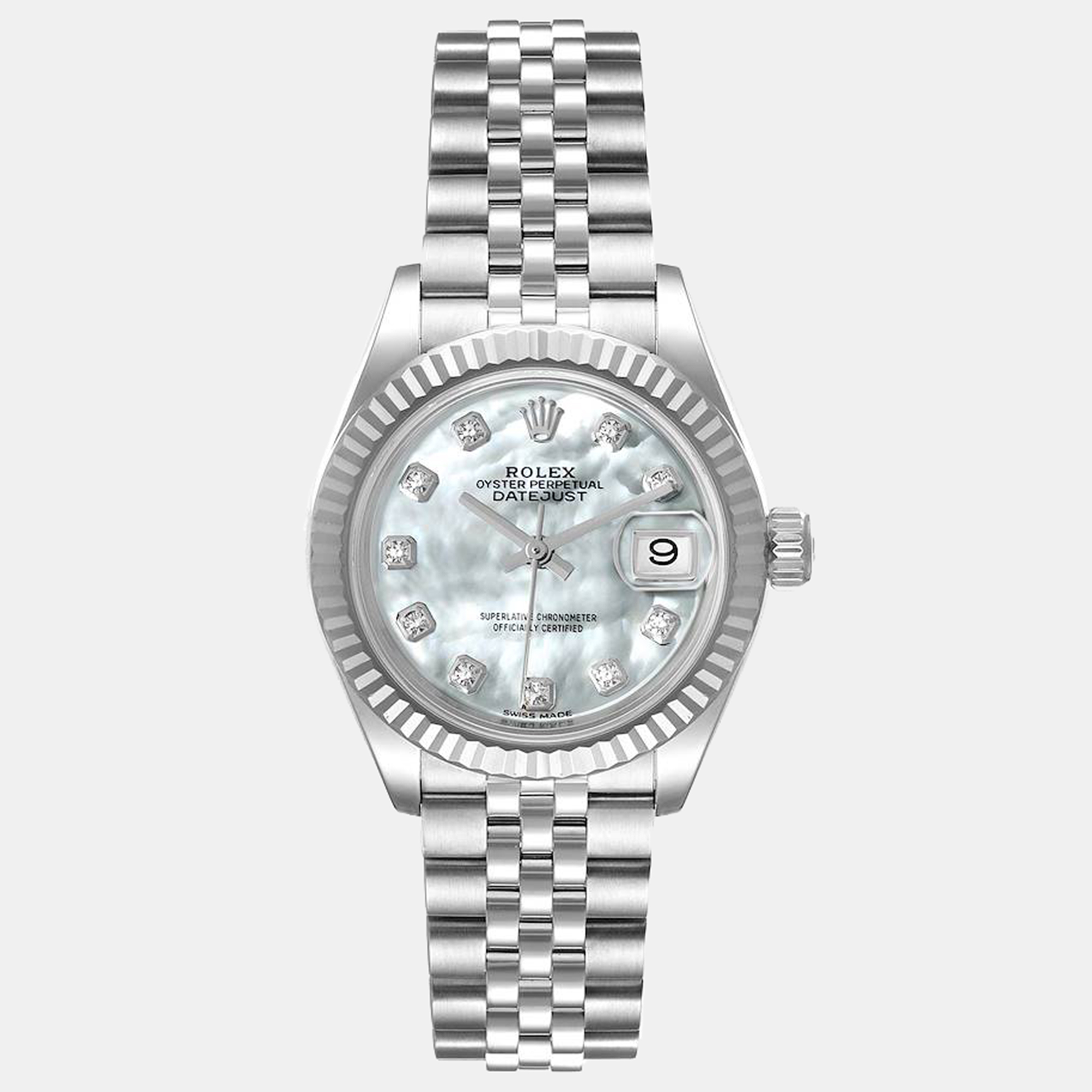 Rolex Diamond MOP 18K White Gold And Stainless Steel Datejust 279174 Women's Wristwatch 28 mm, Watches - Luxury Closet catalog