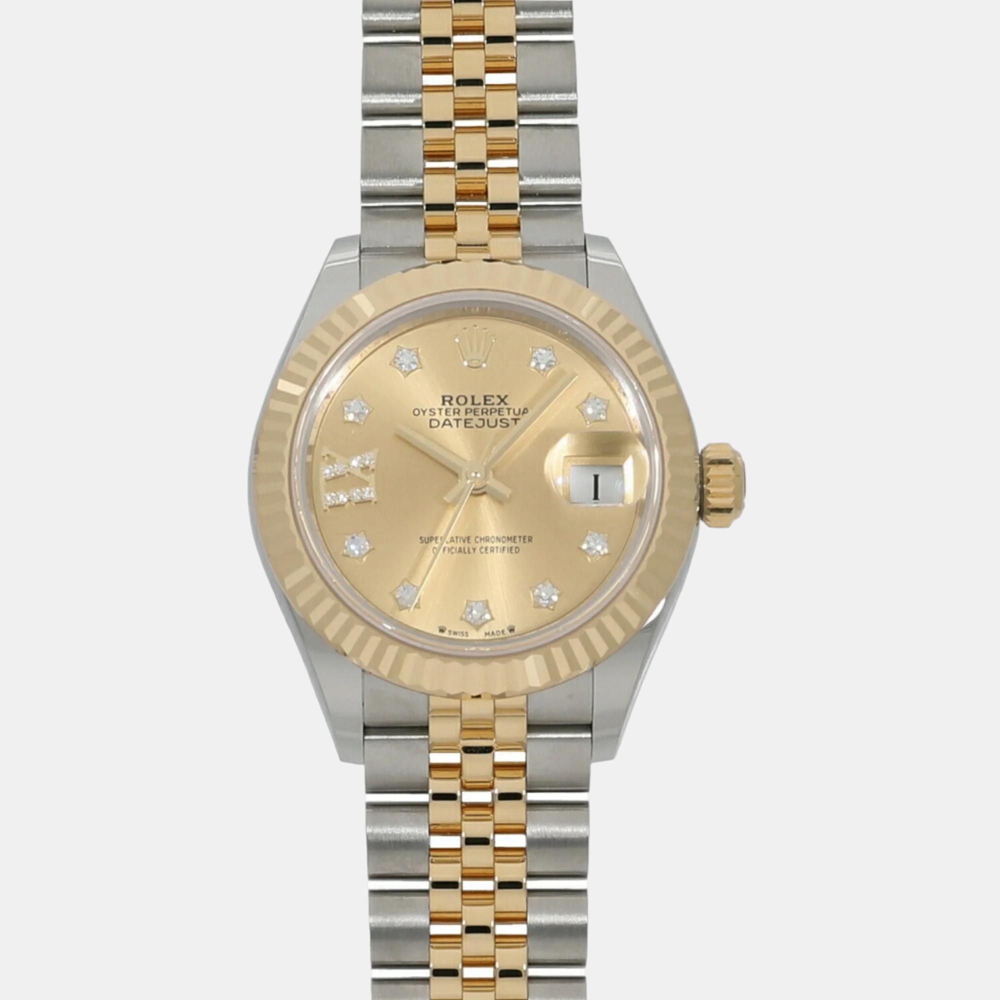 Rolex Champagne 18k Yellow Gold Stainless Steel Diamond Datejust 279173 Automatic Women's Wristwatch 28 mm, Watches - Luxury Closet catalog