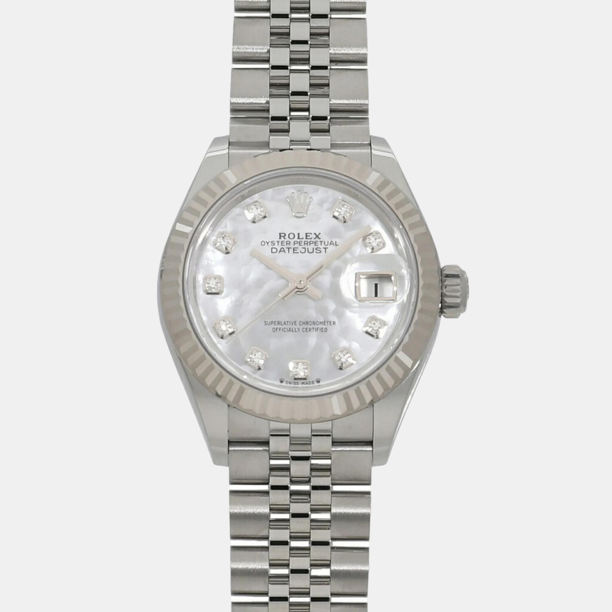 Rolex White Shell 18k White Gold Stainless Steel Diamond Datejust 279174 Automatic Women's Wristwatch 28 mm, Watches - Luxury Closet catalog