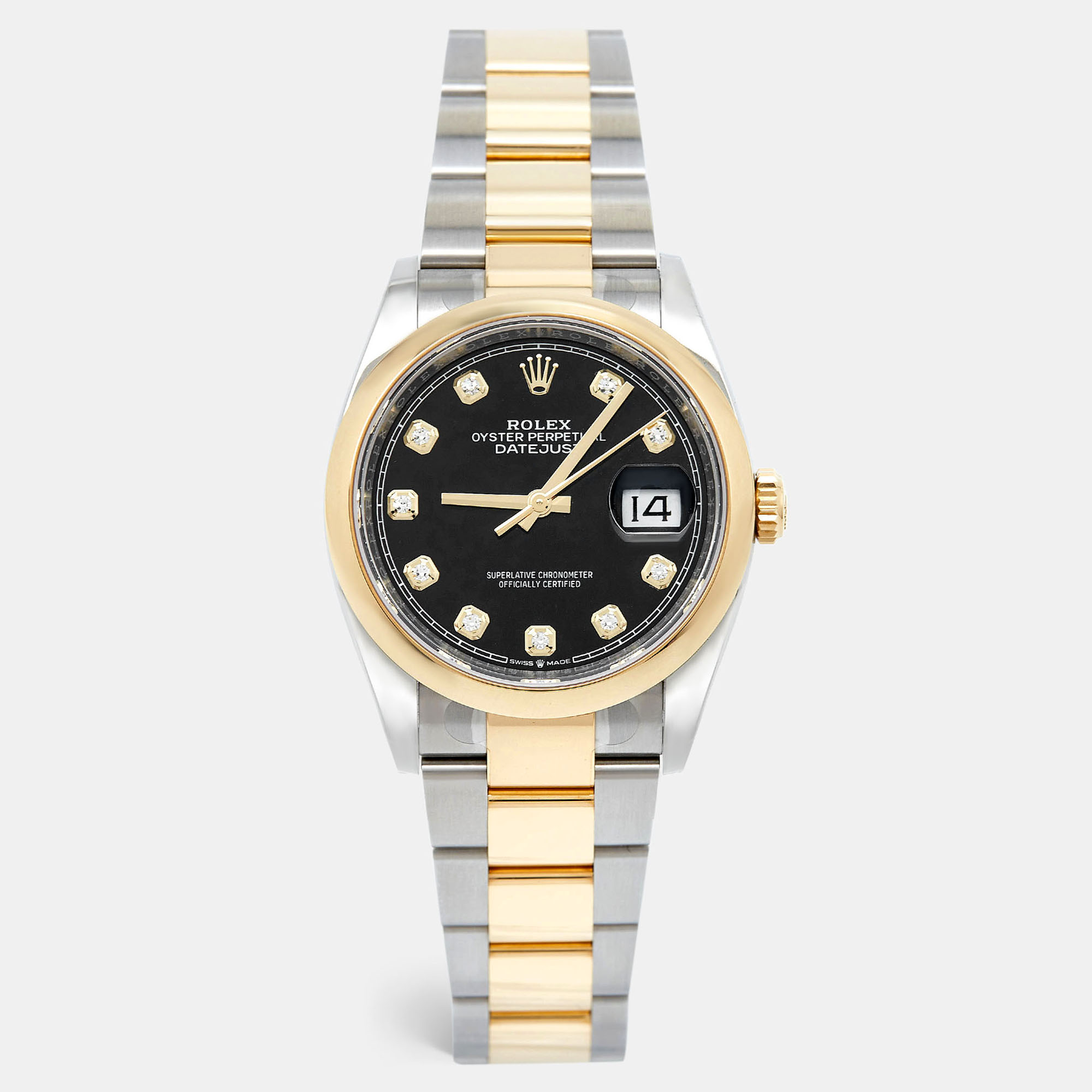 Rolex Black Diamond 18k Yellow Gold Stainless Steel Datejust 126203 Women's Wristwatch 36 mm, Watches - Luxury Closet catalog