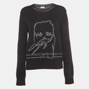 Saint Laurent Black/Metallic Femme Fatale Wool Blend Sweater L, Sweaters & Cardigans - Luxury Closet