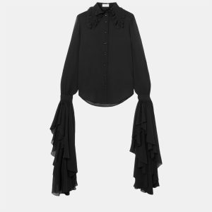 Saint Laurent Paris Black Silk Ruffled Sleeve Blouse S (FR 34), Shirts & Tops - Luxury Closet catalog