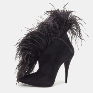 Saint Laurent Black Suede and Feather Zizi Ankle Booties Size 39, Boots - Luxury Closet catalog