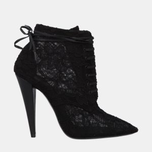 Saint Laurent Lace Pointed Toe Ankle Booties Size 39, Boots - Luxury Closet catalog