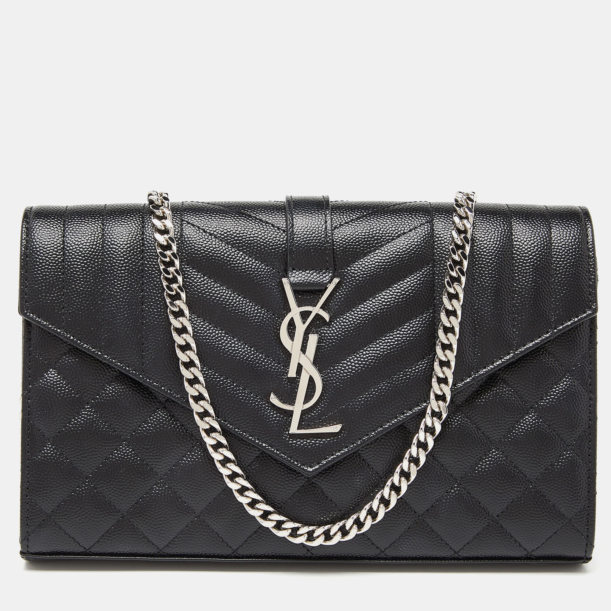 Saint Laurent Black Mix Matelassé Leather Monogram Envelope Wallet on Chain, Wallets & Money Clips - Luxury Closet catalog