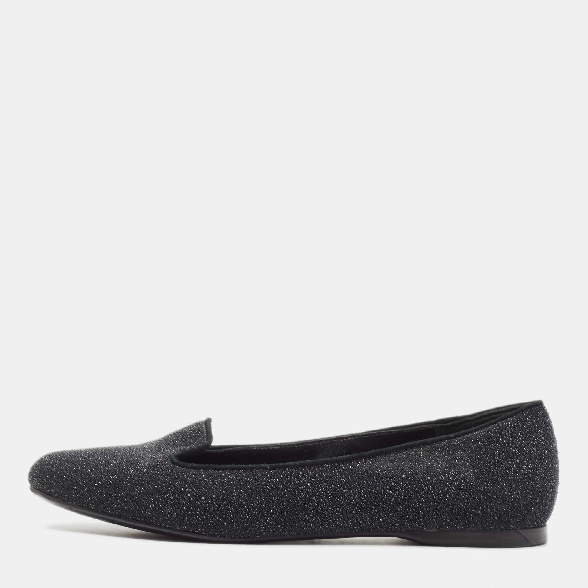 Yves Saint Laurent Black Glitter Suede Ballet Flats Size 37.5, Loafers & Slip-Ons - Luxury Closet catalog