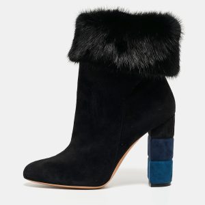 Salvatore Ferragamo Black Suede and Fur Loris Ankle Boots Size 40, Boots - Luxury Closet catalog