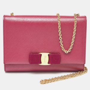 Salvatore Ferragamo Dark Pink Leather Vara Bow Chain Bag, Shoulder Bags - Luxury Closet catalog