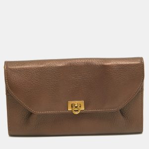 Salvatore Ferragamo Metallic Brown Leather Gancini Clasp Continental Wallet, Wallets & Money Clips - Luxury Closet catalog