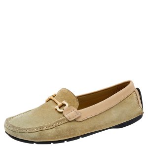 Salvatore Ferragamo Green/Beige Suede And Leather Gancini Bit Slip On Loafers Size 39.5, Loafers & Slip-Ons - Luxury Closet catalog