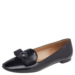 Salvatore Ferragamo Black Patent Leather Bow Smoking Slippers Size 37, Loafers & Slip-Ons - Luxury Closet catalog