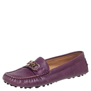 Salvatore Ferragamo Purple Lizard Embossed  Leather Gancini Bit Loafers Size 36, Loafers & Slip-Ons - Luxury Closet catalog
