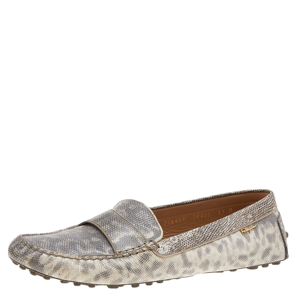 Salvatore Ferragamo Grey Leather Slip on Loafers Size 41.5, Loafers & Slip-Ons - Luxury Closet catalog
