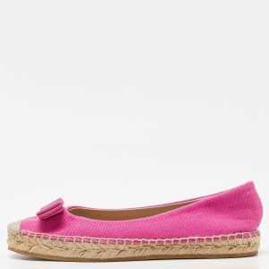 Salvatore Ferragamo Pink Canvas Mandy Vara Bow Espadrille Flats Size 37.5, Loafers & Slip-Ons - Luxury Closet catalog