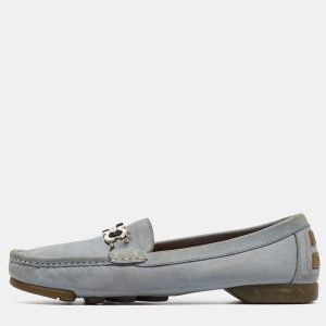 Salvatore Ferragamo Blue Nubuck Leather Gancini Loafers Size 39.5, Loafers & Slip-Ons - Luxury Closet catalog