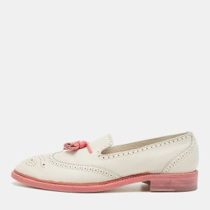 Santoni Light Grey/Pink Brogue Leather Fringe Detail Slip On Loafers Size 40, Loafers & Slip-Ons - Luxury Closet catalog