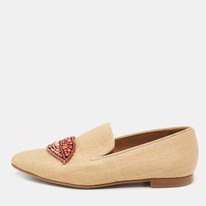 Stella McCartney Brown Woven Raffia Embellishment Tatami Smoking Slippers Size 35, Loafers & Slip-Ons - Luxury Closet catalog