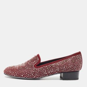 Stuart Weitzman Burgundy Suede Crystal Embellished Studded Smoking Slippers Size 37.5, Loafers & Slip-Ons - Luxury Closet catalog