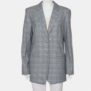 Tibi Grey Cooper Plaided Wool & Silk Cutout Detail  Blazer L, Coats & Jackets - Luxury Closet