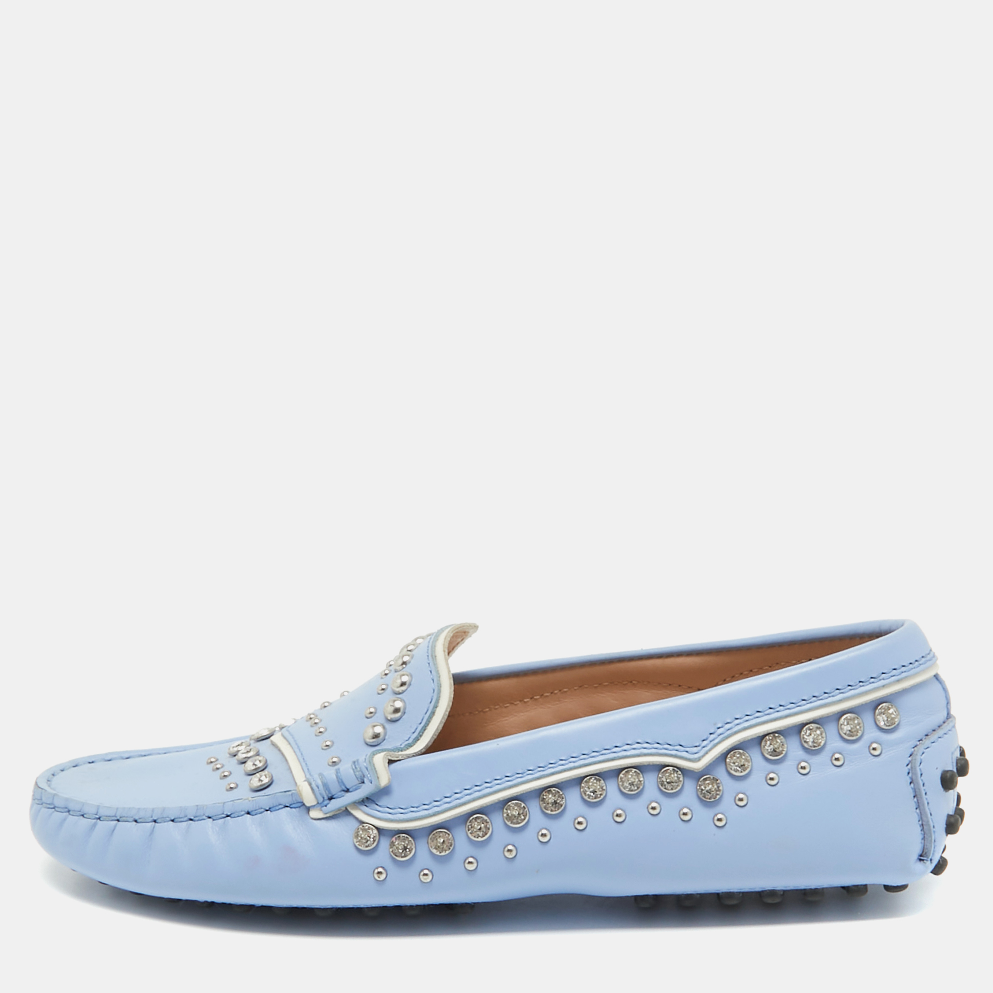 Tod's Blue Leather Crystal Embellished Loafers Size 37, Loafers & Slip-Ons - Luxury Closet catalog