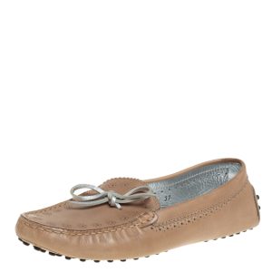 Tod's Beige Perforated Leather Bow Loafers Size 37, Loafers & Slip-Ons - Luxury Closet catalog