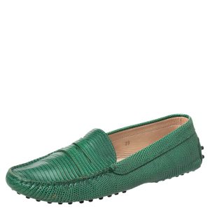 Tod's Green Lizard Embossed Leather Penny Slip On Loafers Size 39, Loafers & Slip-Ons - Luxury Closet catalog