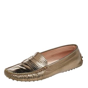 Tod's Metallic Bronze Lizard Embossed Leather Penny Loafers Size 37, Loafers & Slip-Ons - Luxury Closet catalog