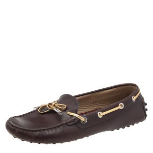 Tod's Brown/Gold Leather Bow Slip On Loafers Size 37, Loafers & Slip-Ons - Luxury Closet catalog