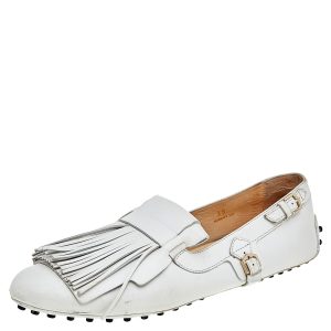 Tod's White Leather Fringe Slip on Loafers Size 39, Loafers & Slip-Ons - Luxury Closet catalog