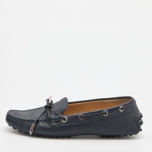 Tod's Navy Blue Lizard Embossed Leather Bow Slip On Loafers Size 36, Loafers & Slip-Ons - Luxury Closet catalog