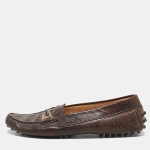 Tod's Dark Brown Lizard Embossed Leather Driver Loafers Size 37.5, Loafers & Slip-Ons - Luxury Closet catalog