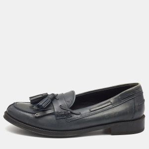 Tod's Dark Grey Leather Tassel Bow Fringe Detail Loafers Size 37.5, Loafers & Slip-Ons - Luxury Closet catalog