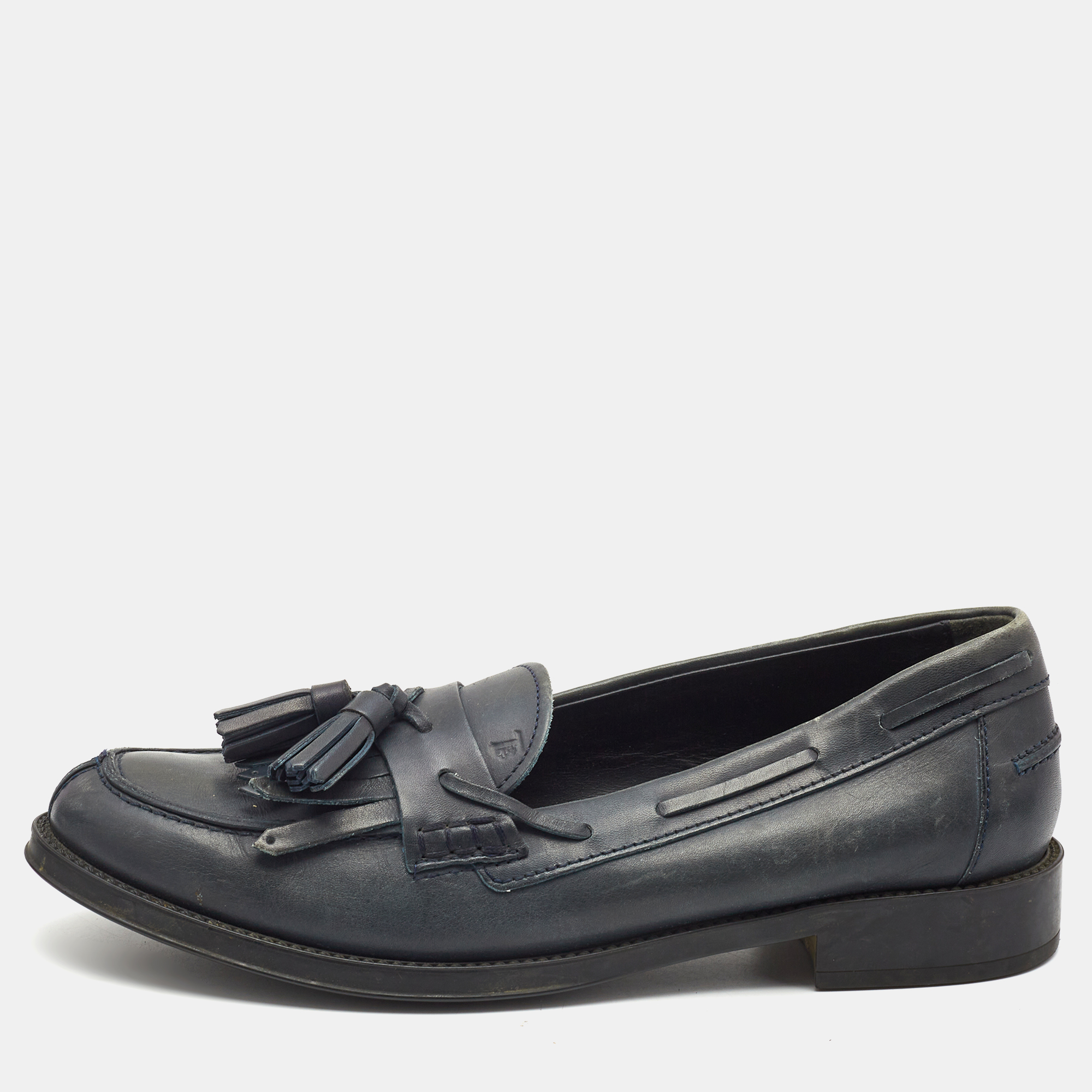 Tod's Dark Grey Leather Tassel Bow Fringe Detail Loafers Size 37.5, Loafers & Slip-Ons - Luxury Closet catalog