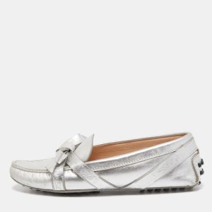 Tod's Silver Leather Logo Bow Loafers Size 36, Loafers & Slip-Ons - Luxury Closet catalog