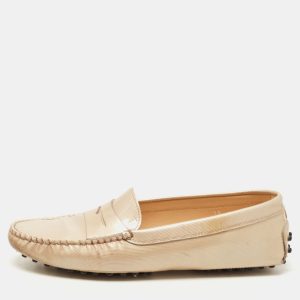 Tod's Beige Textured Patent Leather Penny Loafers Size 39, Loafers & Slip-Ons - Luxury Closet catalog