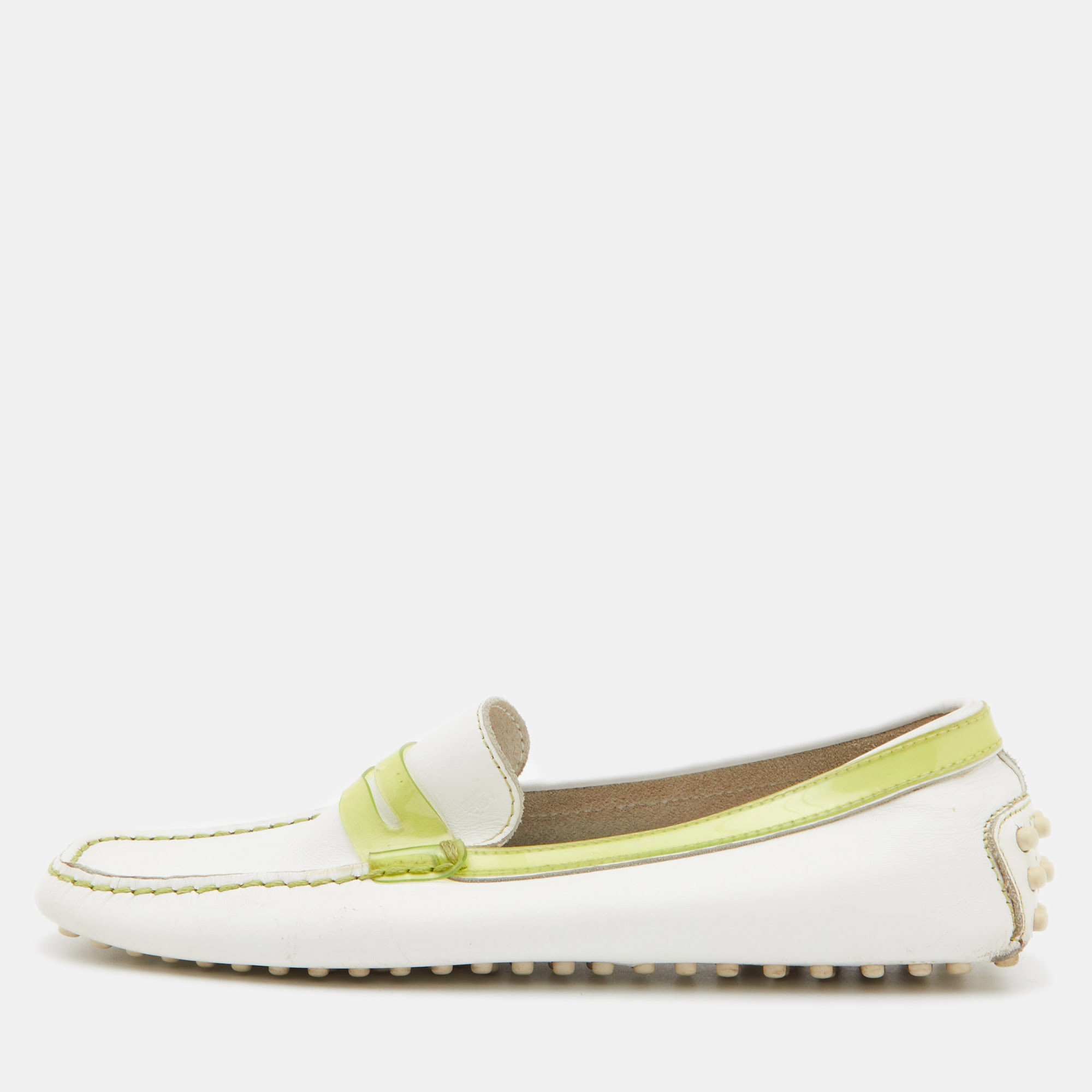 Tod's White/Green Leather and PVC Penny Loafers Size 36, Loafers & Slip-Ons - Luxury Closet catalog