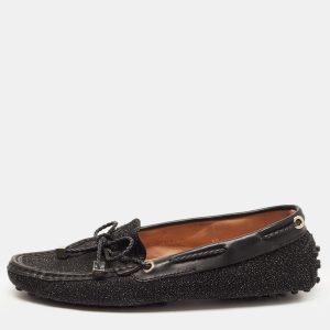 Tod's Black Glitter Suede Slip On Bow Loafers Size 35, Loafers & Slip-Ons - Luxury Closet catalog
