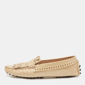 Tod's Beige Patent Leather Laser Cut Fringe Loafers Size 37, Loafers & Slip-Ons - Luxury Closet catalog