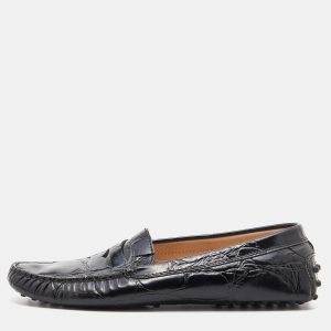 Tod's Black Croc Embossed Leather Penny Loafers Size 38, Loafers & Slip-Ons - Luxury Closet catalog