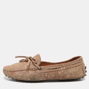 Tod's Beige Suede And Silver Paint Spot Bow Loafers Size 38.5, Loafers & Slip-Ons - Luxury Closet catalog