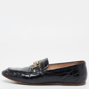 Tod's Black Croc Embossed Leather Gommino Double T Buckle Driver Loafers Size 37, Loafers & Slip-Ons - Luxury Closet catalog